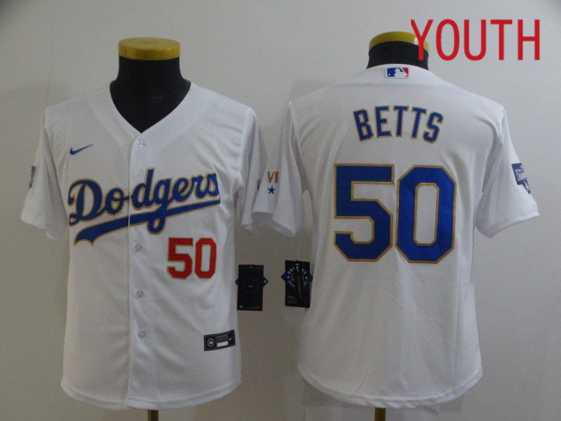 Youth Los Angeles Dodgers 50 Betts White Game 2021 Nike MLB Jersey1